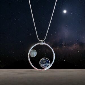 One of a kind earth and moon pendant. Sterling